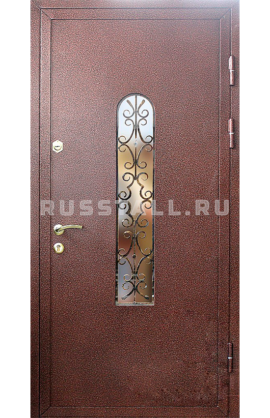 Стальная входная дверь с ковкой в коттедж RS43